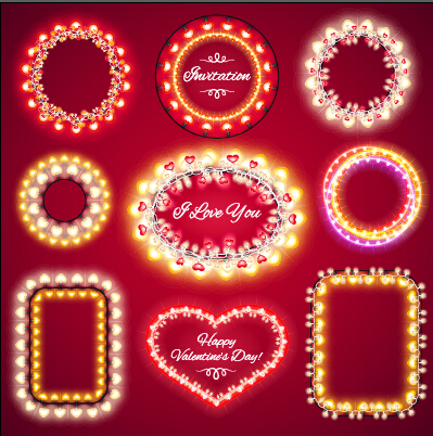 Valentines Day light frames vector set 02  