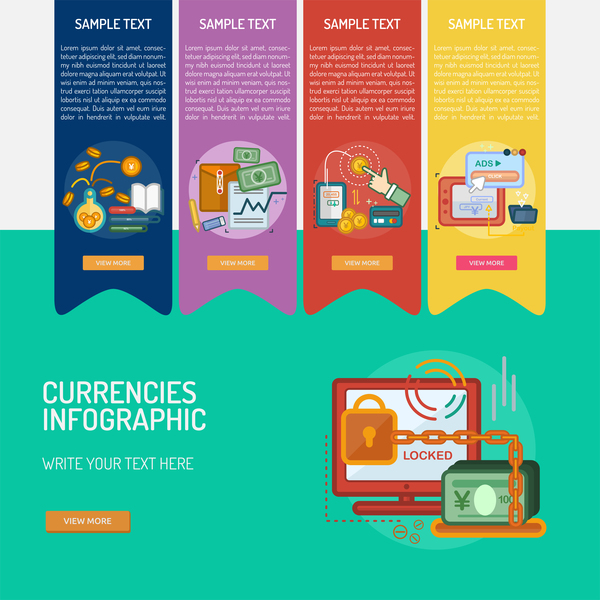 Matériel de modèle de vecteur Infographic currencies 07  