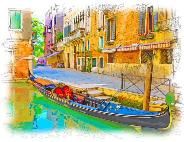 Venedig Italien Landschaft Hand Zeichnung Vektor 04  