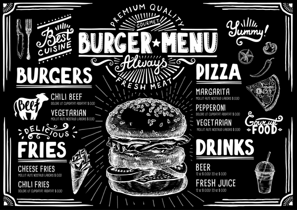 Vintage burger menu template vector material 03  