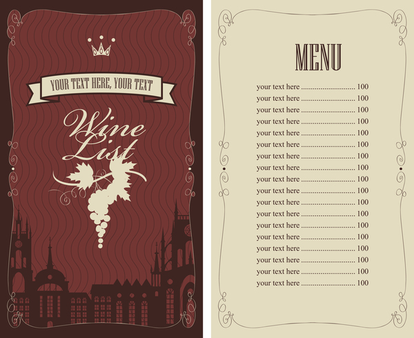Wine menu list template vector material 09  