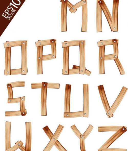 Wood texture alphabet vector material  