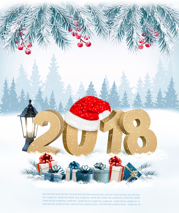 Weihnachtshintergrund mit Geschenken und Vektor des neuen Jahres 2018  