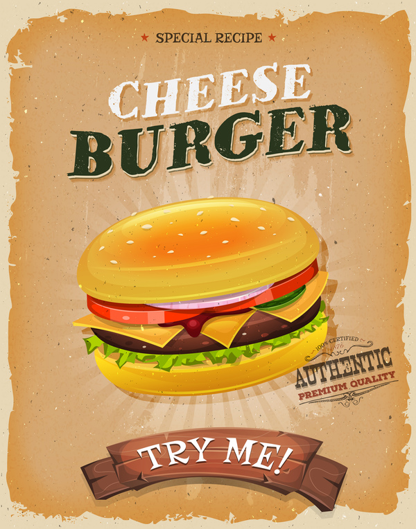 cartoon funny snack poster burger vector  