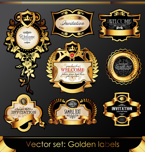 Set of Luxury golden label design vector 02  