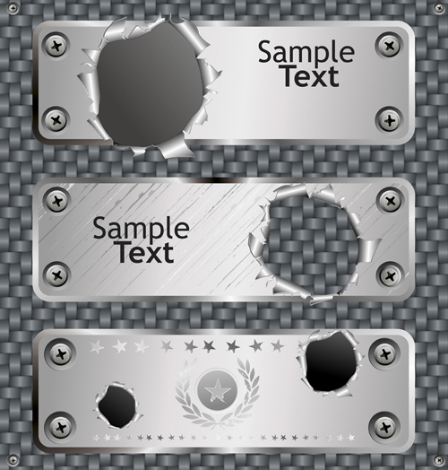 Set of Metal background with hole design vector 01  