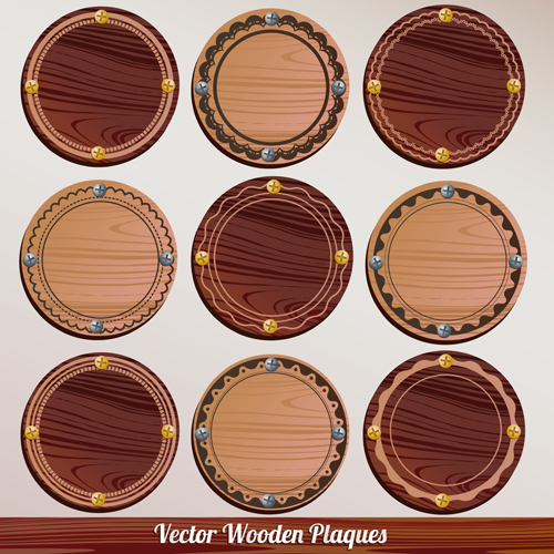 Set of Wooden plaques labels vector 02  