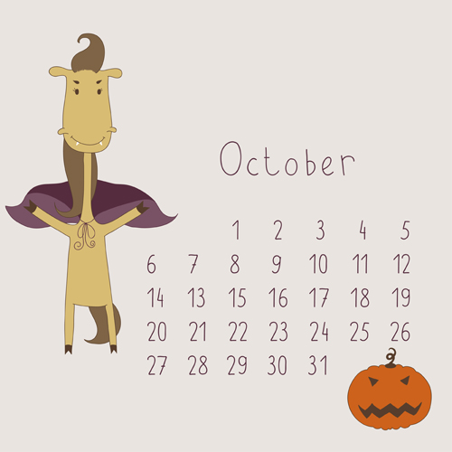 Cute Cartoon October Calendar design vector  