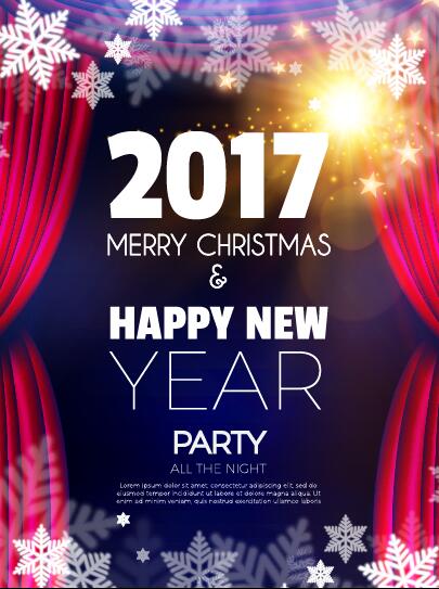 2017 Neujahr mit Weihnachts-Party-Flyer Vektoren setzen 15  