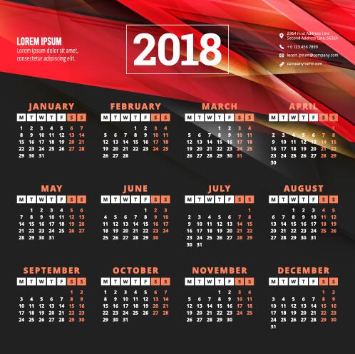 vecteurs de modèle de calendrier 2018 affaires 12  