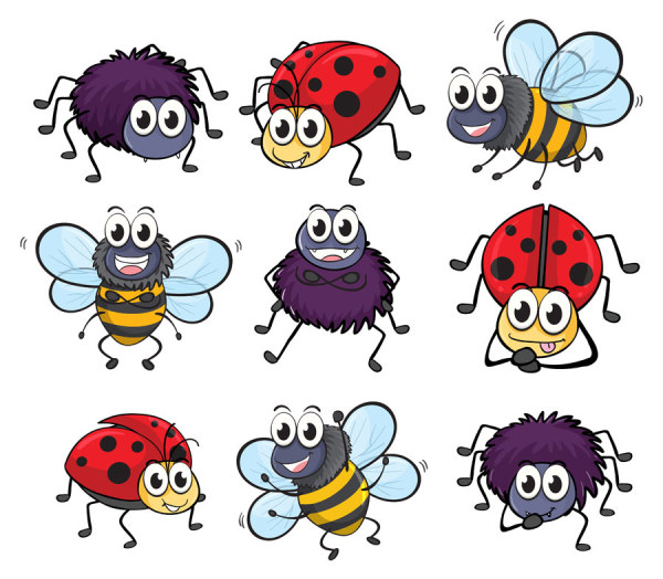 Funny Cartoon Insects vector set 07  