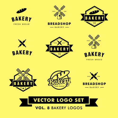 Bakery black logos vector material  