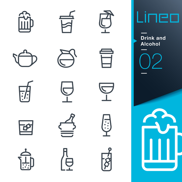 Black lines drink and alcohol icons 01  