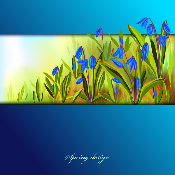 Blauer Blumenfrühlingshintergrund-Kunstvektor 03  
