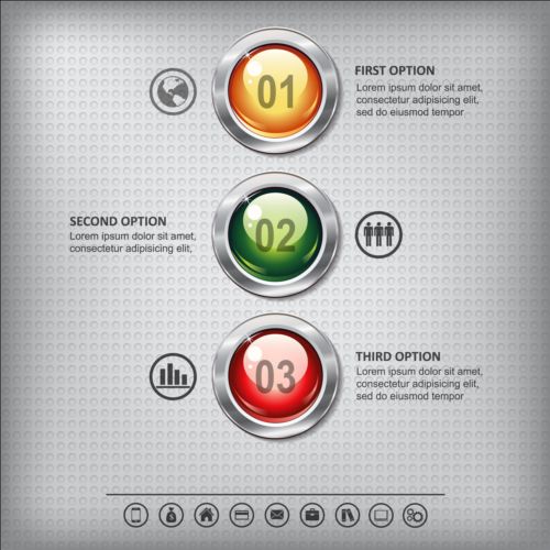 Business infographic with metal button vector 02  