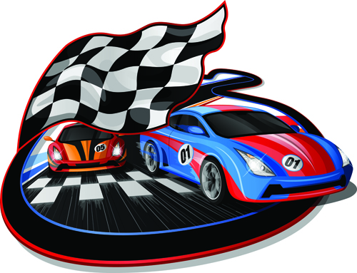 Car racing with flag vector material 02  