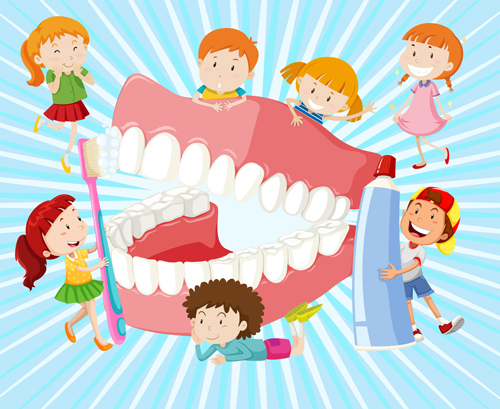 Cartoon children with dental care vector 02  