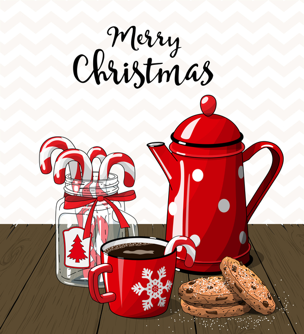Weihnachtshand gezeichnet süß mit Tee Vektor 06  