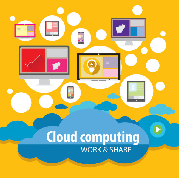 Cloud computing work template vector  