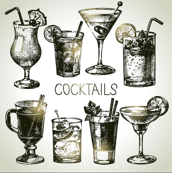 Cocktails dessinés à la main vector illustration set 02  