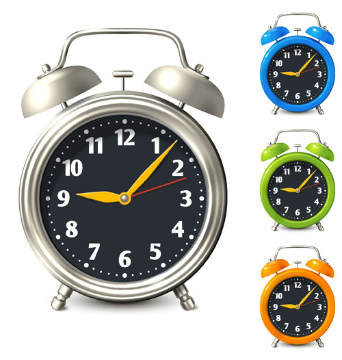 Colored alarm clock vector set 01  