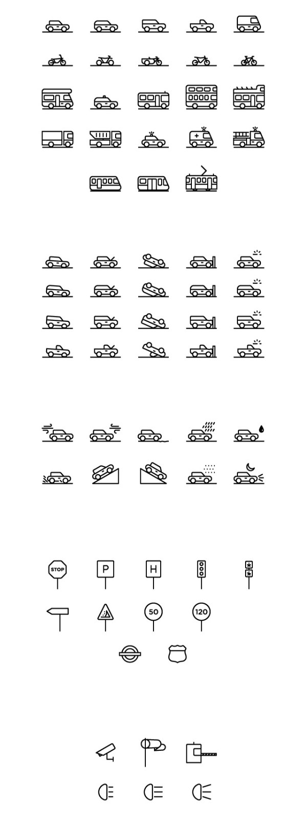 Creative outline transportation icons set  