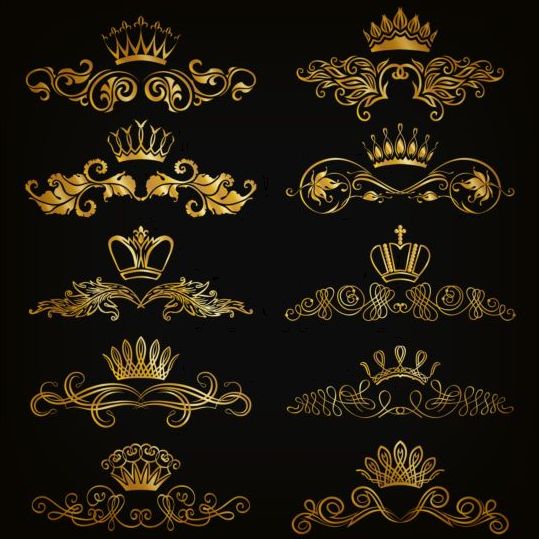 Crown med gyllene ornament lyx vektor 02  