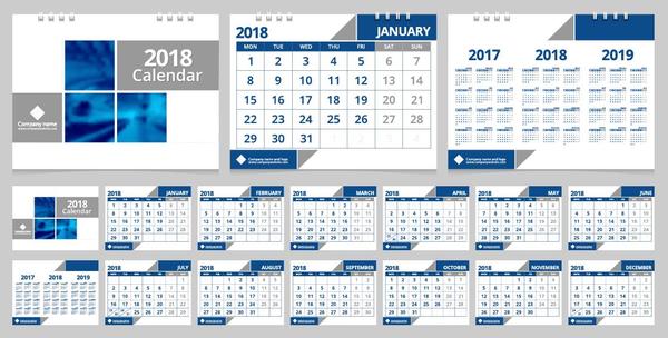 Blauer Kalender der Kalenderschablone des Schreibtischs 2018  