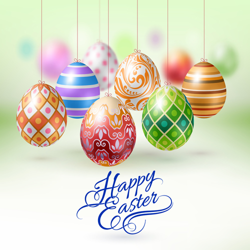 Easter hanging egg with blurs background vector 07  