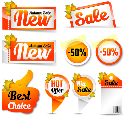 Exquisite autumn discounts sticker vector material 01  