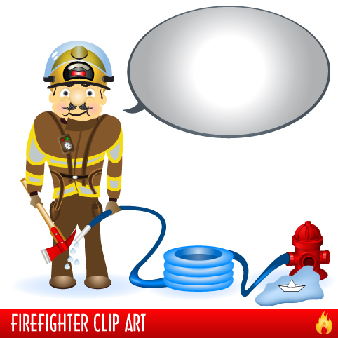 Firefighter and Firefighting tool design vector 03  