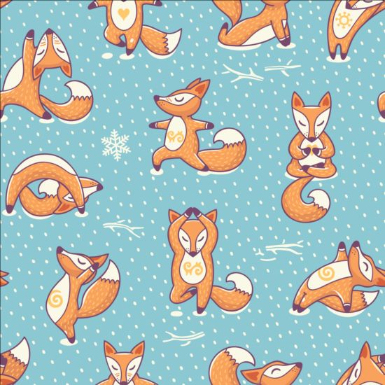 Foxes yoga poserar med sömlös mönster vektor  
