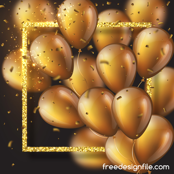 Goldener Rahmen mit goldenen Ballons und Konfetti Vektor 02  