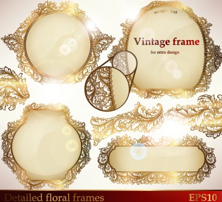 Set of Golden lacework frames vector 02  