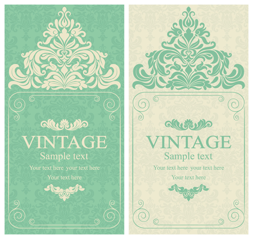 Gray vintage style floral invitations cards vector 06  