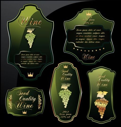 Green quality wine labels vector  