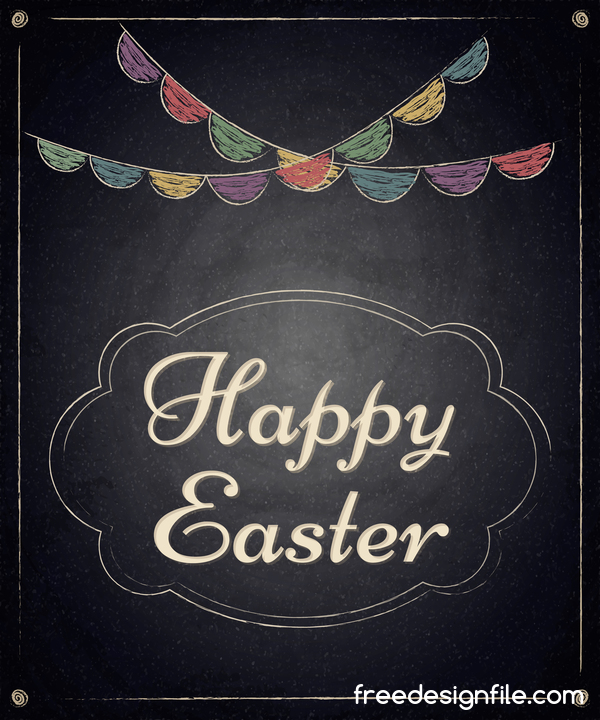 Happy easter frame with chalkboard background vector 03  