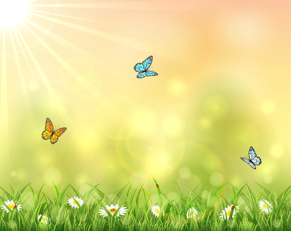 Nature background with three butterflies vector  