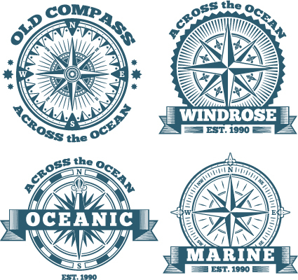 Old compass labels vector set  