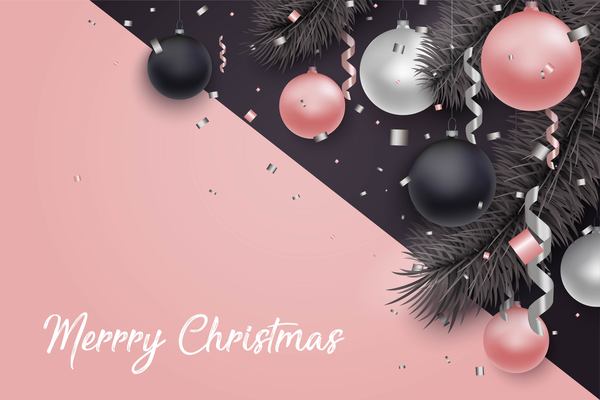 Pink with black christmas background with baubles vector  