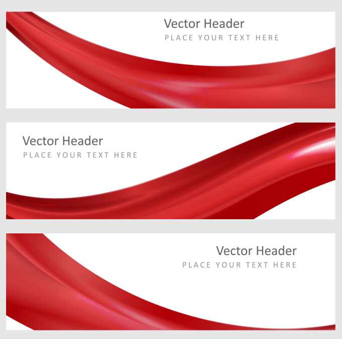 Red wavy banners vector set 01  
