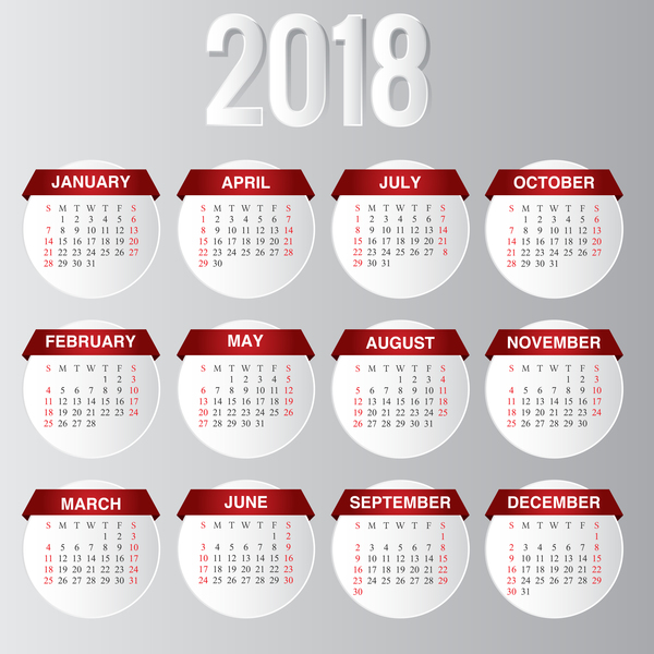 Runder Kartenvektor des Kalenders 2018  