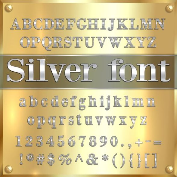 Silberne Schrift Alphabet mit Nummer Vektor 01  
