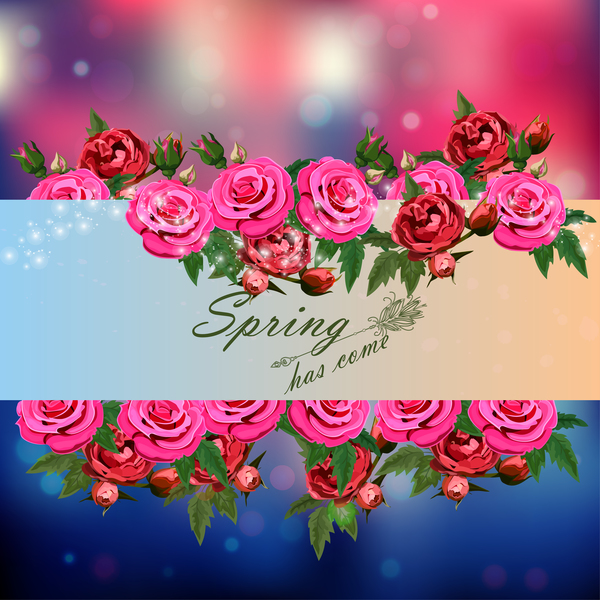 Spring postcars with beautiful flowers vector 05  