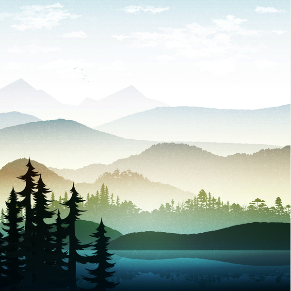 Summer forest landscape vector material 02  