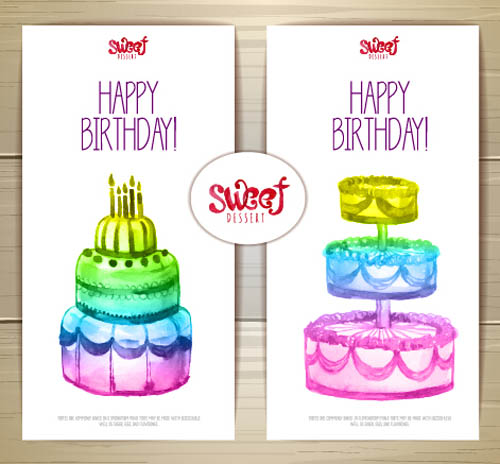 Sweet dessert happy birthday cards vectors 03  