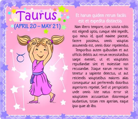 Taurus Zodiac kid card vector  