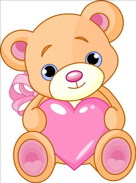 Teddy bear with pink heart vector 02  