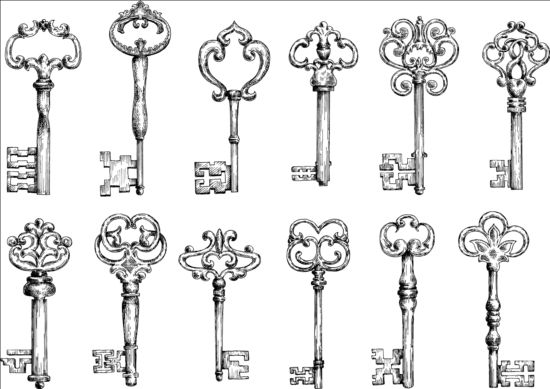 Vintage keys vector set 03  