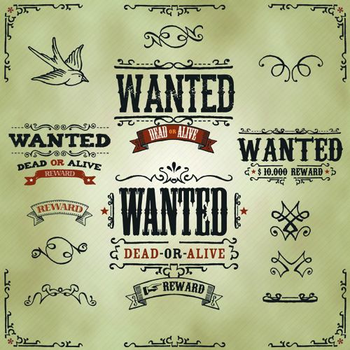 Vintage style wanted vector templates material 02  